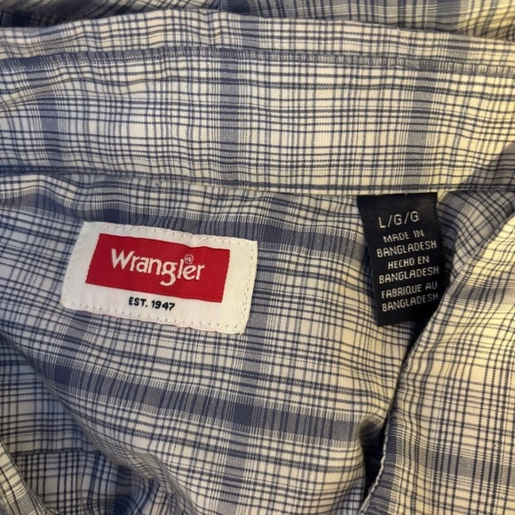 Wrangler Blue Plaid Men’s Polo, Large, Button Up, Casual - Picture 4 of 4